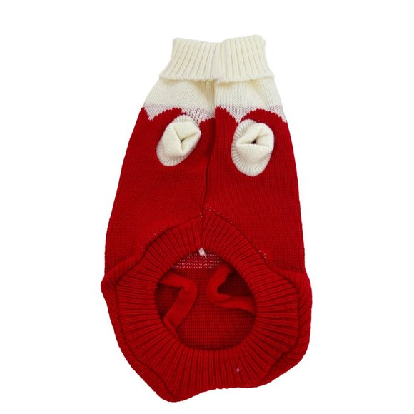 Dog Sweater Heart Graphic Red Ivory  S/M Acrylic Stretch Turtleneck - Picture 2 of 8